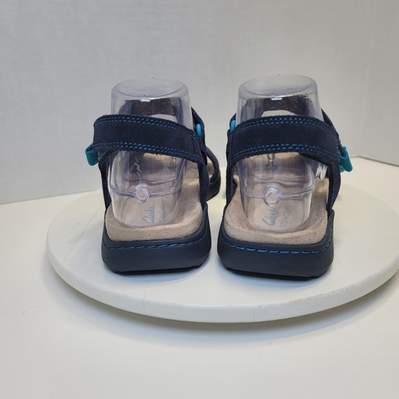 Clarks Flats Sandal Shoes Amanda Sprint Blue Suede Comfort Sporty Strap - Picture 3 of 14